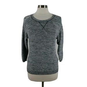 J Crew Womens Knit 3/4 Sleeve Scoop Neck Navy Blue Blended Sweater Small